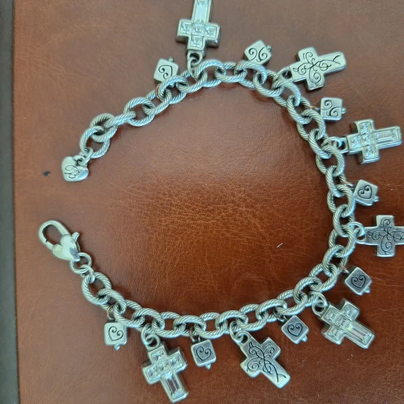 Brighton Silver Charm Bracelet with Plain & Crystal Cross Pendants - Picture 4 of 6